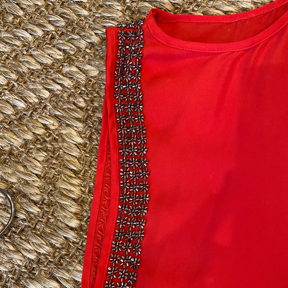 Parker red 100% silk blouse with beaded detail - Picture 8 of 9